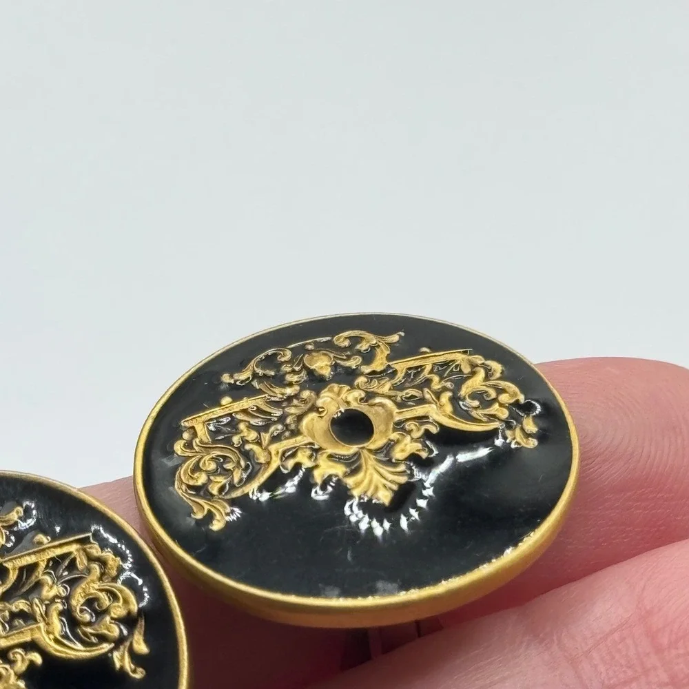 Vintage Museum of Fine Arts MFA Clip On Earrings Black Enamel Gold Tone
